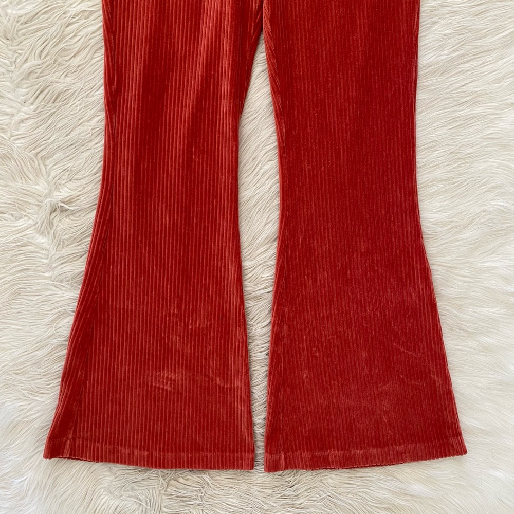 Aerie Groove On Burnt Orange Ribbed Velour Flare Pull On Pants Loungewear Active - Picture 4 of 11